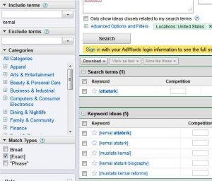 Specifying a required term in the Keyword Tool